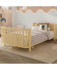 Streamdale Furniture Children's double wooden platform bed with railings (Twin, Natural)