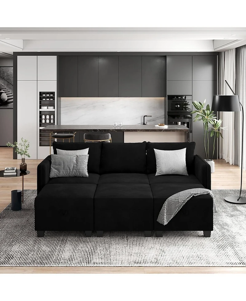 gaomon Modular Sectional Sofa with Large Storage Three Seat Couch with Three Ottomans U Shaped Velvet Upholstery Modular Living Room