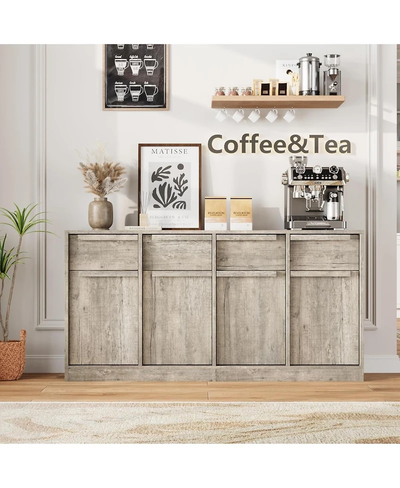 gaomon Sideboard Buffet Cabinet with 4 Drawers, Large Modern Coffee Bar Storage Cabinet