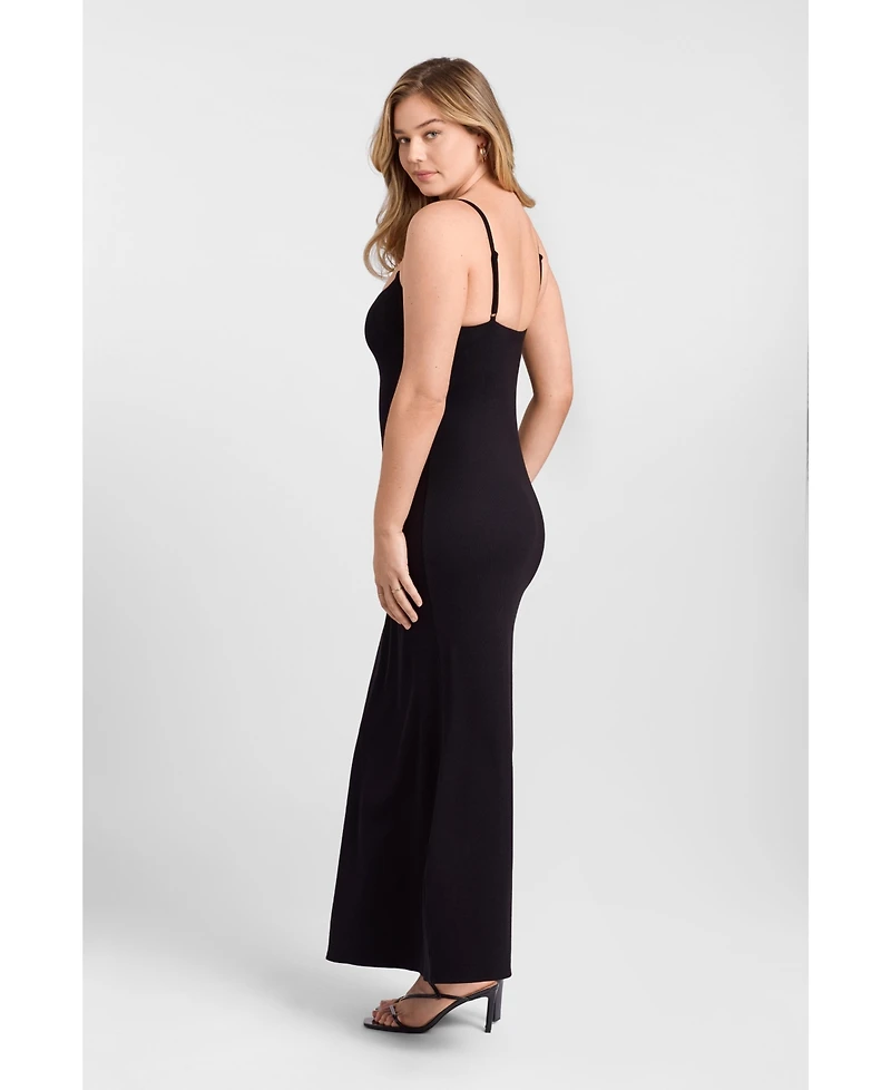 S3 Apparel Women's Scoop Neck Ribbed Sculpting Cami Maxi Dress with Built-In Shapewear