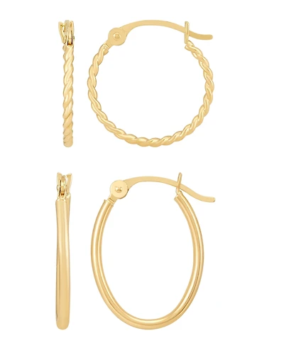 Macy's 2-Pc. Oval Hoop Earrings Set in 10k Yellow Gold
