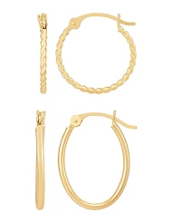 Macy's 2-Pc. Oval Hoop Earrings Set in 10k Yellow Gold