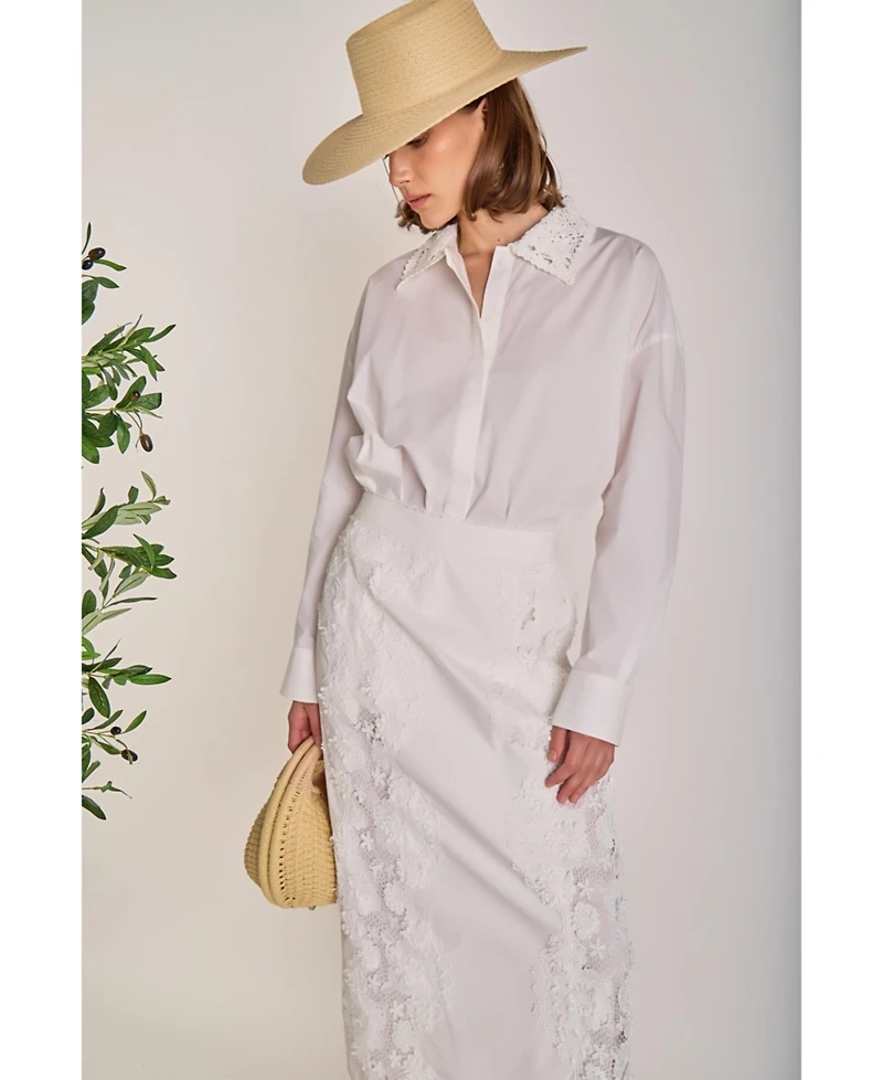 English Factory Women's Crochet Collar Detailed Shirt