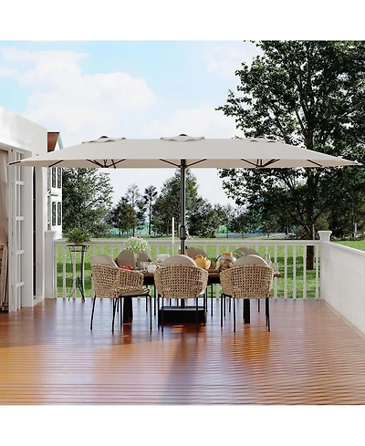 gaomon 15 Ft Outdoor Double-Sided Umbrella with Base, Large Patio Umbrellas Crank Lift Rectangle Market for Poolside Lawn Backyard,