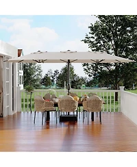 gaomon 15 Ft Outdoor Double-Sided Umbrella with Base, Large Patio Umbrellas Crank Lift Rectangle Market for Poolside Lawn Backyard,