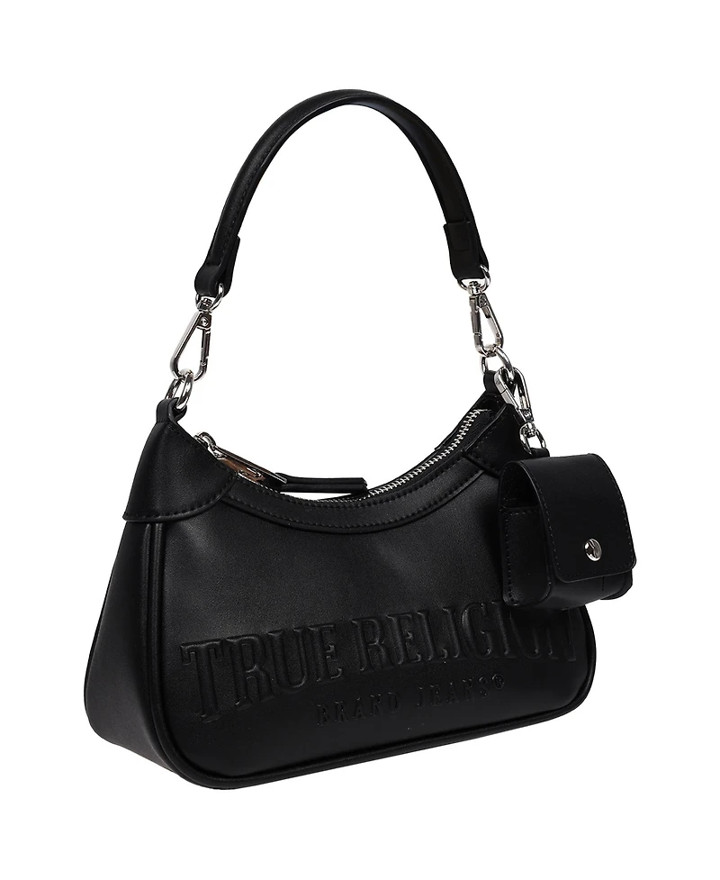 True Religion Women's Trapunto Logo Zip-Top Hobo