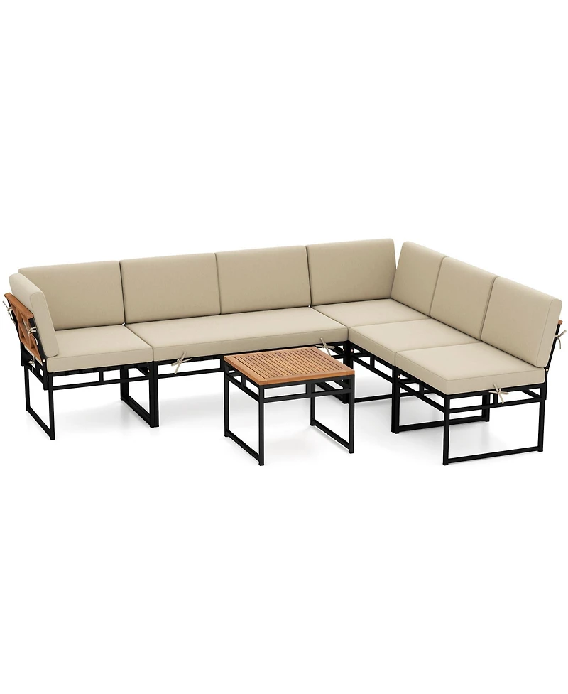Gymax Set Of 6 Outdoor Sectional Sofa Set Metal Conversation Set w/ Bungee Rope Seat