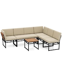 Gymax Set Of 6 Outdoor Sectional Sofa Set Metal Conversation Set w/ Bungee Rope Seat