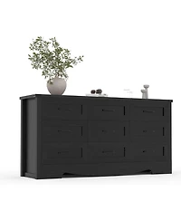 gaomon 59" Wide 9-Drawer Dresser for Bedroom, Farmhouse Tall Wooden Chest of Drawers with Mid Century Modern Style