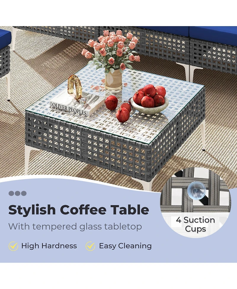 Gymax Set Of 7 Piece Outdoor Furniture Set w/Seat & Back Cushions Tempered Glass Coffee Table