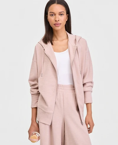 Id Ideology Women's Oversized Rib Slub Full-Zip Hoodie, Macy's Exclusive