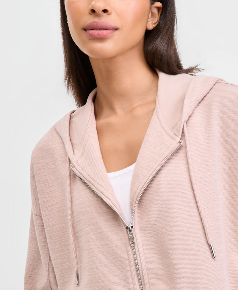 Id Ideology Women's Oversized Rib Slub Full-Zip Hoodie, Macy's Exclusive