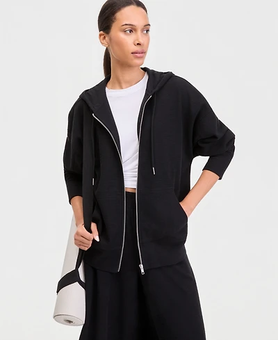 Id Ideology Women's Rib Slub Zip-Front Hooded Sweatshirt, Macy's Exclusive