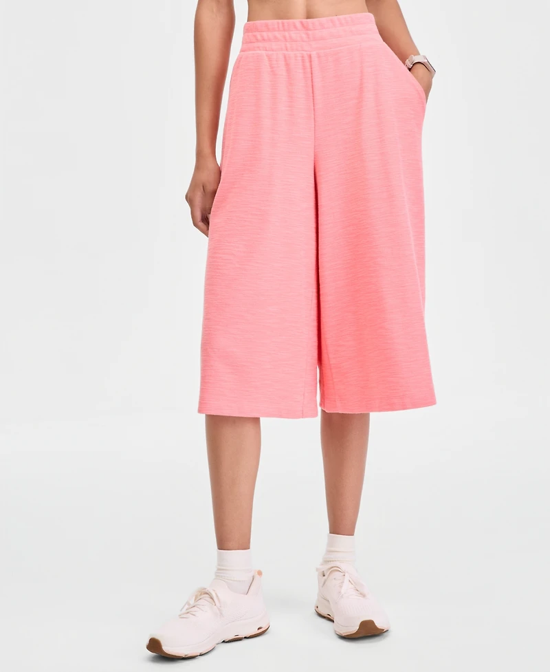 Id Ideology Women's Ribbed Wide-Leg Cropped Pull-On Pants, Macy's Exclusive
