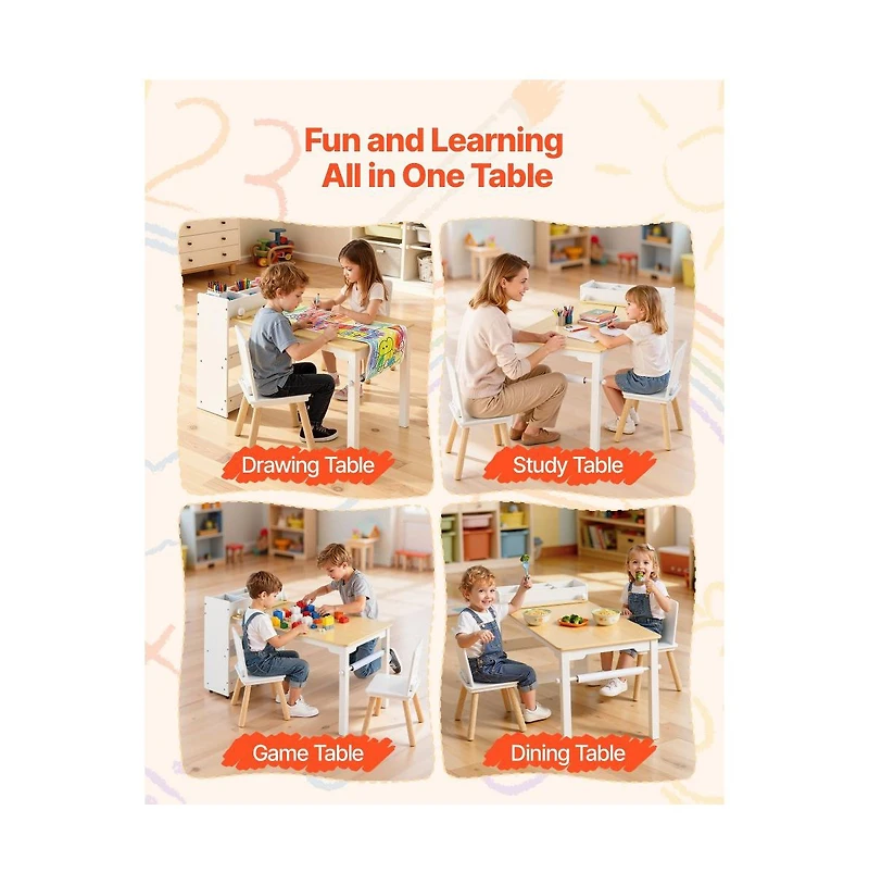 Slickblue Toddler Craft Table Set with 2 Chairs and Storage Shelves