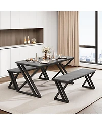 gaomon 4-Person Space-Saving Dining Table Set with 2 Benches and Sturdy Metal Frame, for Kitchen and Apartment