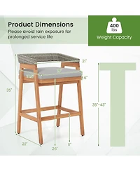 sumyeg Set of 2 Patio Acacia Wood Counter Height Bar Stools with Cushions and Wicker Backs