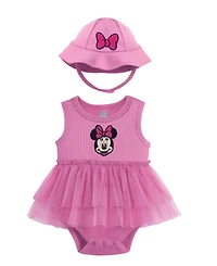 Disney Baby Girls' Minnie Mouse Print Bodysuit and Hat, 2-Piece Set