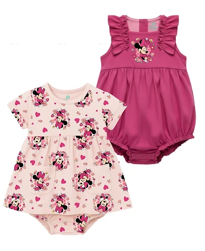 Disney Baby Girls' Minnie Print Romper, 2-Pack