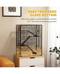 PawHut Hamster Cage, 4 Tiers Hamster k with Deep Glass Bottom, 24"L