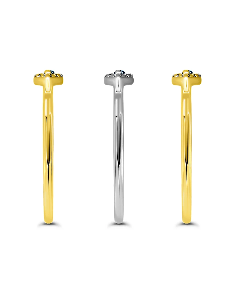 Macy's 1/3 cttw 3pc Set- Pave Cubic Zirconia Evil Eye with Blue Center on Polish 3mm Band Ring