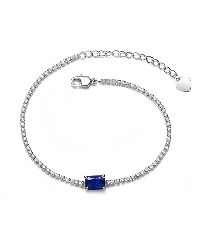 Genevive Sterling Silver White Gold Plated with Colored Cubic Zirconia Thin Chain Bracelet