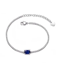 Genevive Sterling Silver White Gold Plated with Colored Cubic Zirconia Thin Chain Bracelet