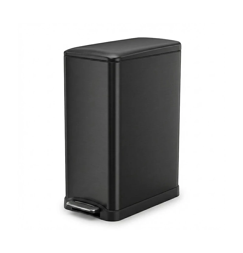 Home Zone Living 13 Gallon Dual Compartment Stainless Steel Kitchen Trash Can with Step Pedal and Soft Close Lid, Black