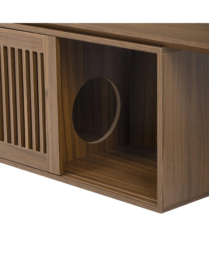 Streamdale Furniture Mid-Century Walnut Tv Stand with Extendable Table & Cushion