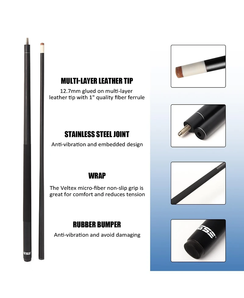Gse Games & Sports Expert 58" 2-Piece Matte Fiberglass Graphite Composite Billiard Pool Cue Stick for Men/Women