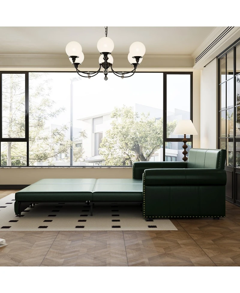 Streamdale Furniture Chesterfield Sleeper Sofa Bed, 93.7" Pull Out, Faux Leather