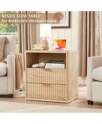 gaomon Farmhouse 23" Fluted Nightstand with 2 Drawers and Charging Station