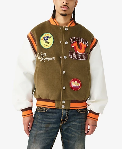 True Religion Men's Garden Logo Retro Varsity Jacket