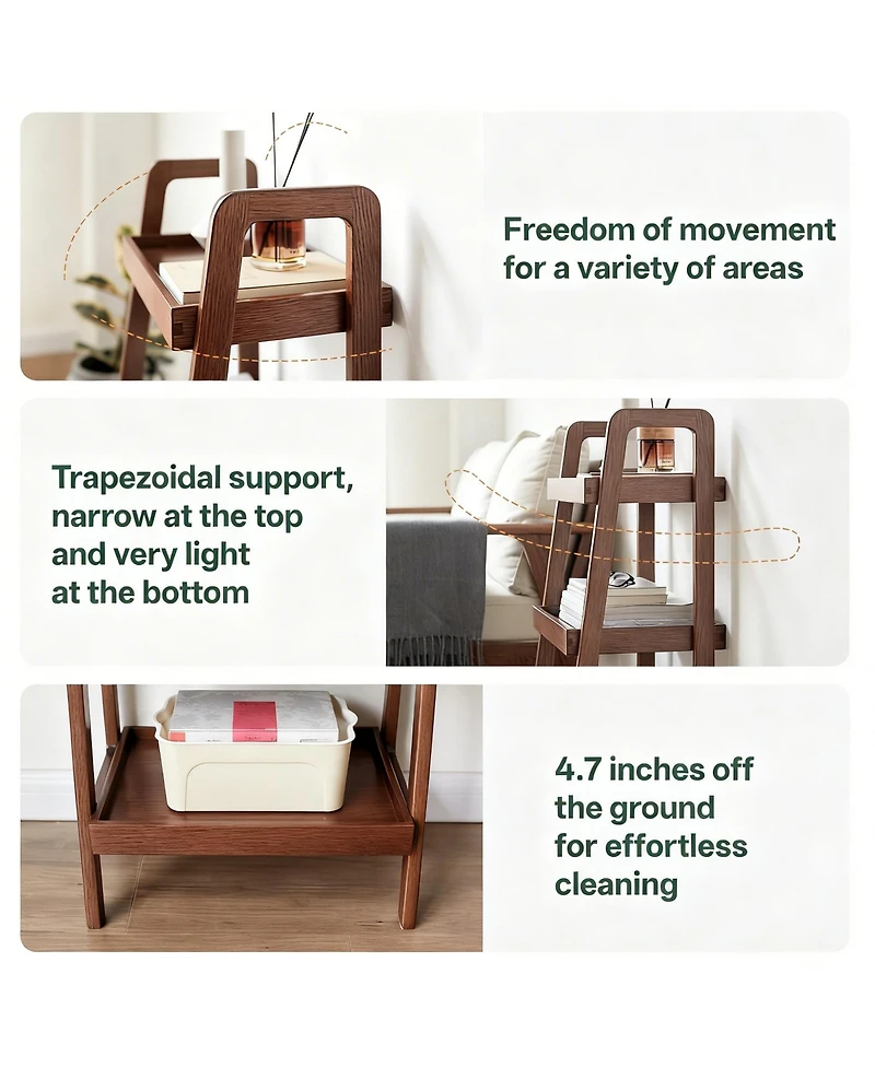 Yigii Solid Oak 3 Tier Ladder Shelf Small Bookshelf Stable Frame Living Room Bedroom