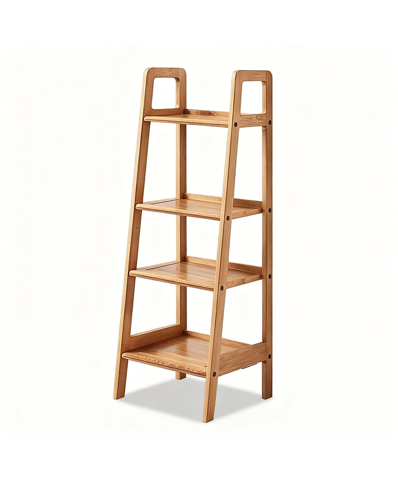 Yigii Solid Oak 4 Tier Ladder Shelf Small Bookcase Stable Frame Living Room Bedroom