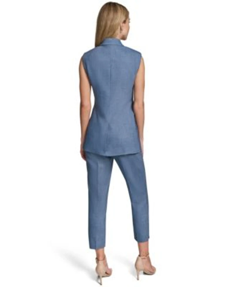 Calvin Klein Womens Notch Collar Button Front Vest Mid Rise Slim Leg Pants