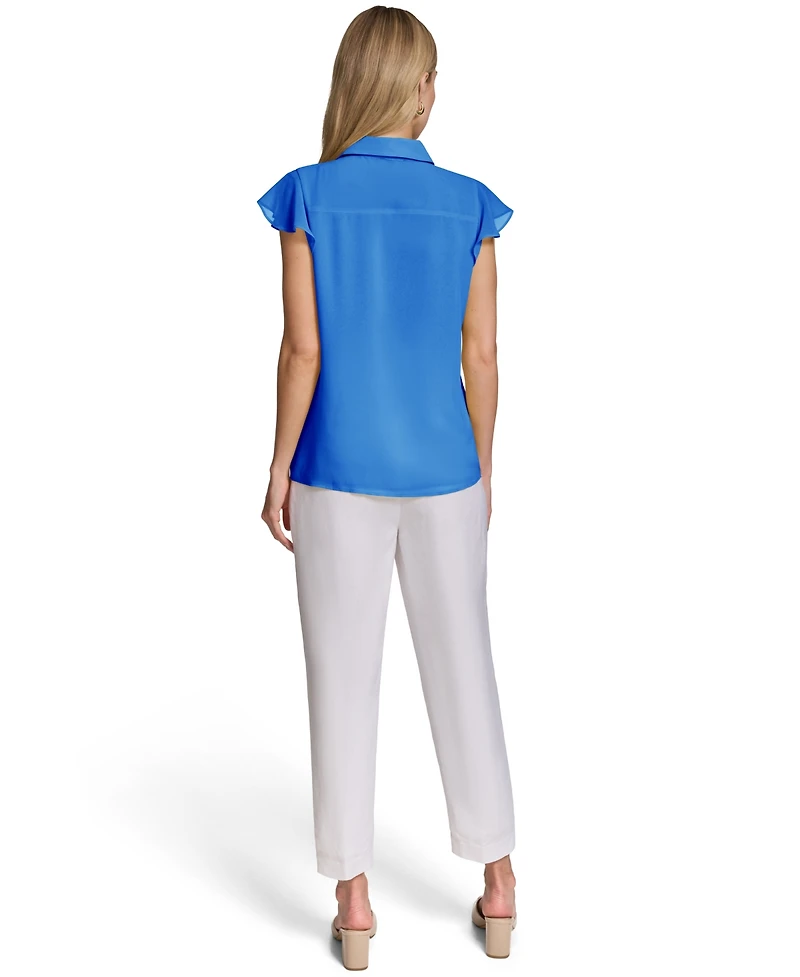 Calvin Klein Women's Ruffle-Front Collared Neck Top