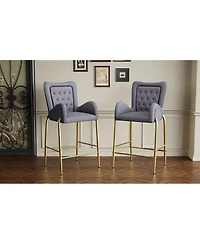 Streamdale Furniture Velvet Counter Height Bar Stools (Set of 2) with Golden Legs