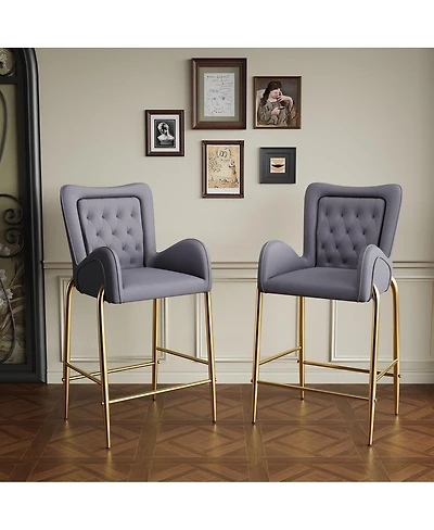 Streamdale Furniture Velvet Counter Height Bar Stools (Set of 2) with Golden Legs