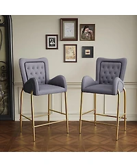 Streamdale Furniture Velvet Counter Height Bar Stools (Set of 2) with Golden Legs