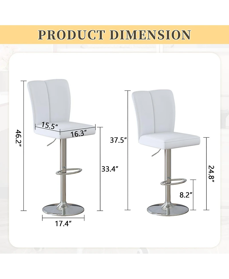 Streamdale Furniture Modern White Pu Bar Stool Set - 2-Piece with Trumpet Legs