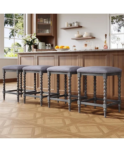 Streamdale Furniture 26" Upholstered Acacia Wood Counter Stools (Set of 4)