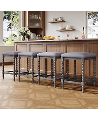 Streamdale Furniture 26" Upholstered Acacia Wood Counter Stools (Set of 4)