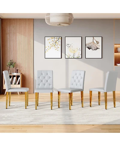 Streamdale Furniture 4-piece light Gray Pu dining chairs with gold metal legs