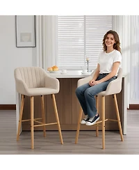Streamdale Furniture Modern Linen Bar Stools Set of 2 with Back & Armrest