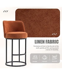 Streamdale Furniture Counter Height Bar Stools Set of 2, Modern Barrel Stools with Backrest, Linen Fabric