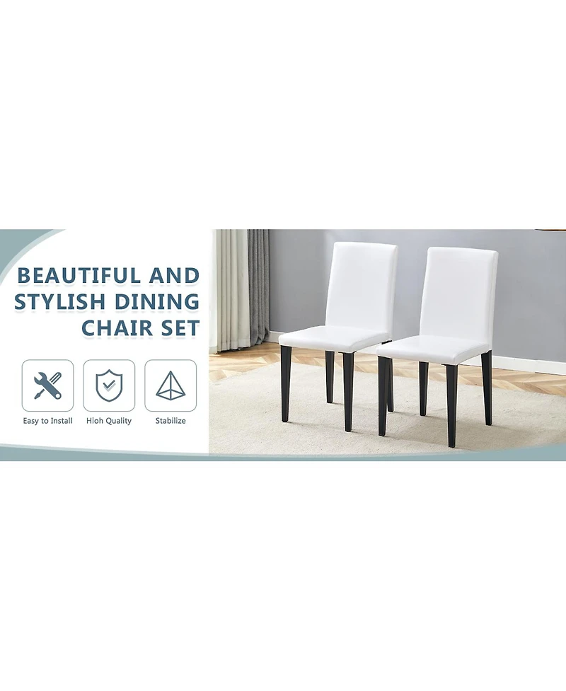 Streamdale Furniture Set of 4 White Pu Dining Chairs with Ergonomic Backrest & Comfortable Seat