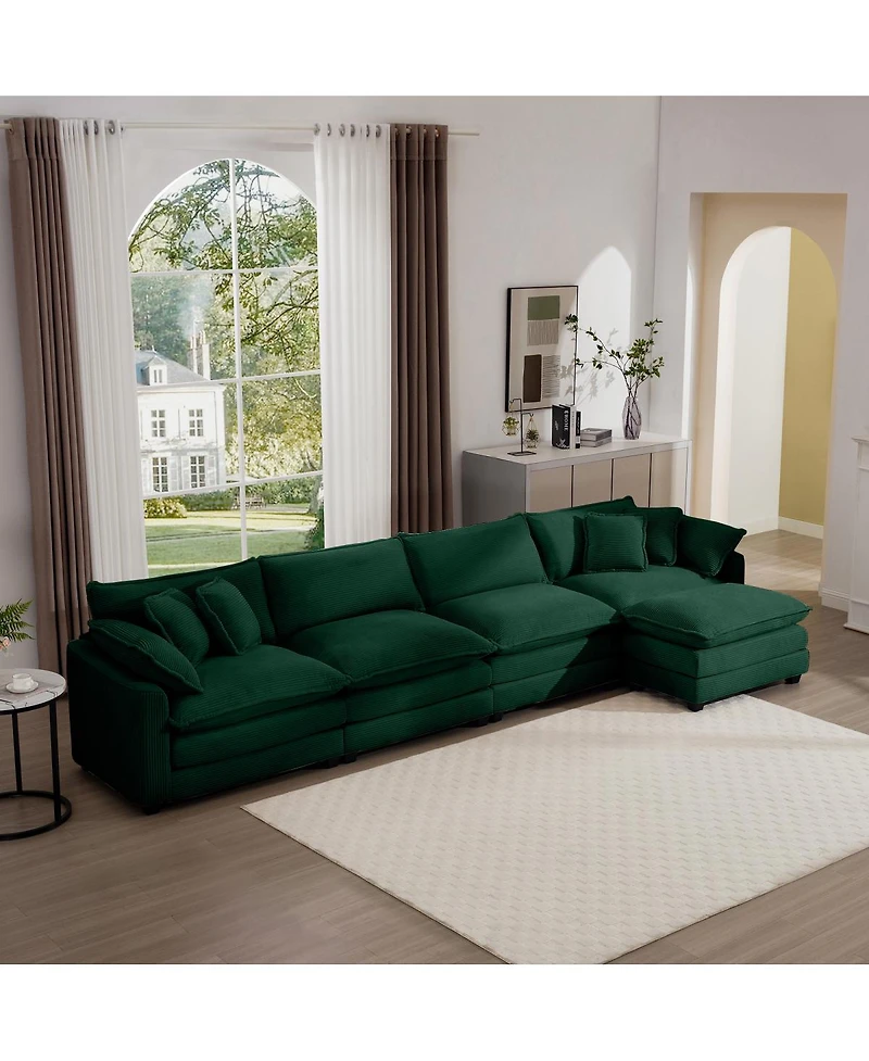 Streamdale Furniture Corduroy Sofa - Modern 4-Seater with Footstool & Pillows