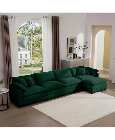 Streamdale Furniture Corduroy Sofa - Modern 4-Seater with Footstool & Pillows