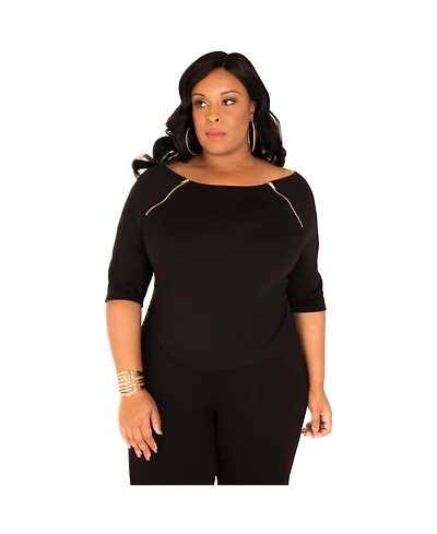 Poetic Justice Plus Zipper Shoulders Short Sleeve T-Shirt